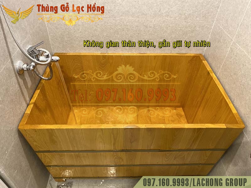 bồn tắm h&igrave;nh chữ nhật bằng gỗ