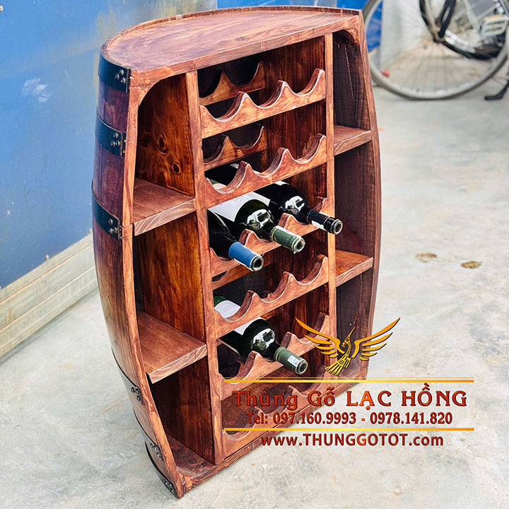 kệ rượu h&igrave;nh th&ugrave;ng gỗ