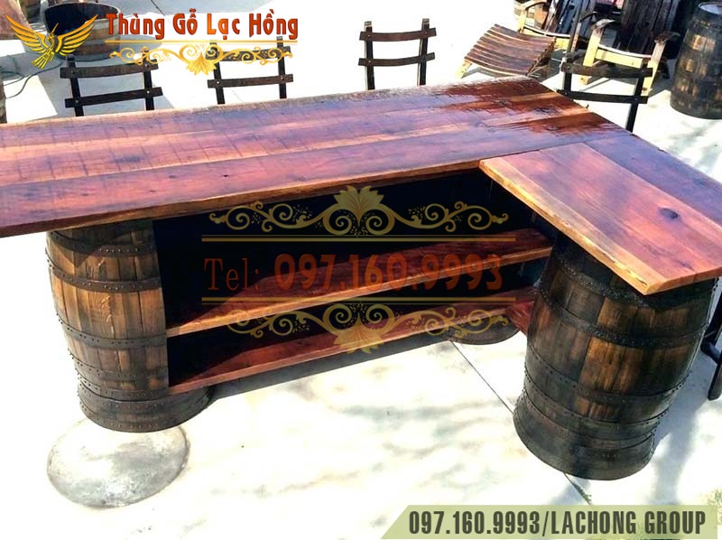 th&ugrave;ng rượu quầy bar gỗ