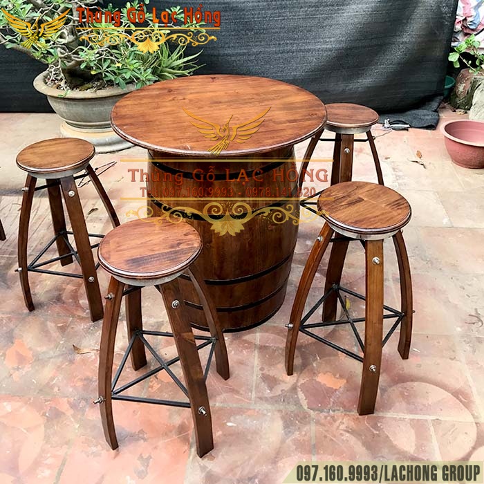 b&agrave;n ghế th&ugrave;ng rượu gỗ