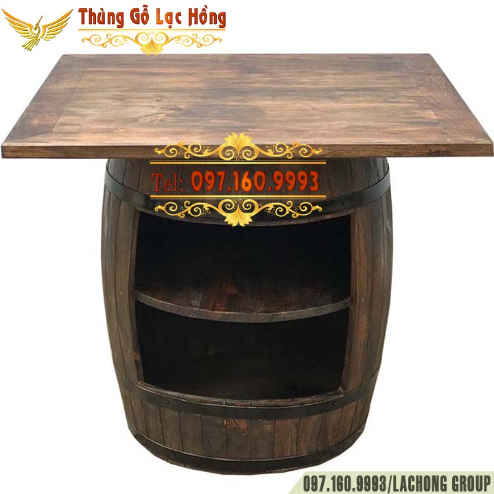 b&agrave;n cafe h&igrave;nh th&ugrave;ng rượu gỗ