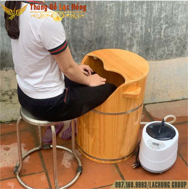 Thùng Xông Hơi Chân Gỗ Thông Thải Độc