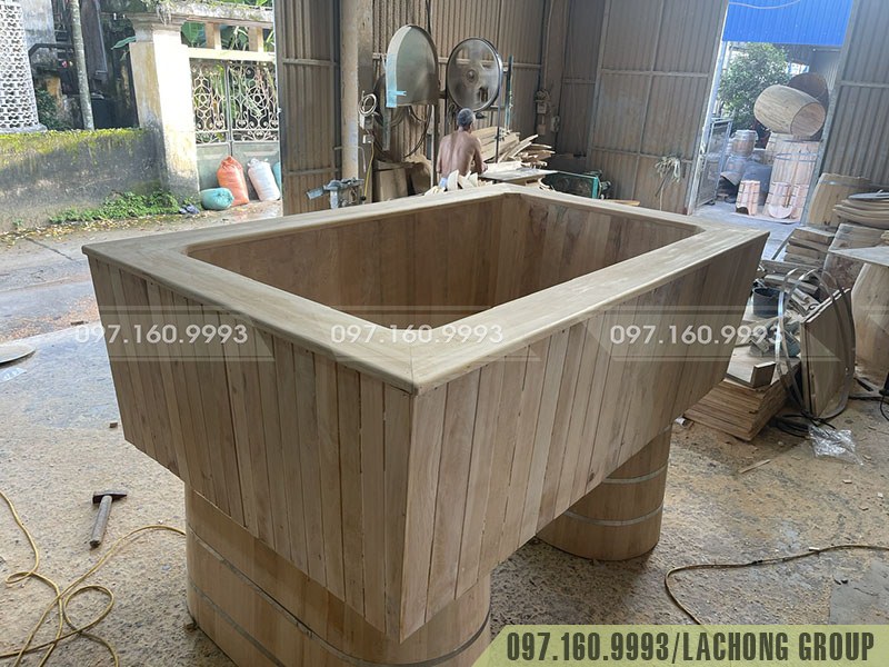 bồn tắm gỗ h&igrave;nh chữ nhật